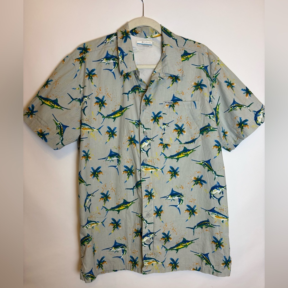 Columbia Men’s PFG Swordfish Short Sleeve Fishing Shirt Size Medium Gray